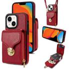 For iPhone 14 Plus Zipper Hardware Card Wallet Phone Case(Red) - 1