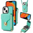 For iPhone 14 Plus Zipper Hardware Card Wallet Phone Case(Mint Green) - 1