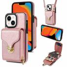 For iPhone 14 / 13 Zipper Hardware Card Wallet Phone Case(Rose Gold) - 1