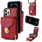 For iPhone 12 Pro Max Zipper Hardware Card Wallet Phone Case(Red) - 1