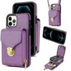 For iPhone 12 Pro Max Zipper Hardware Card Wallet Phone Case(Purple) - 1