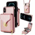 For iPhone XS Max Zipper Hardware Card Wallet Phone Case(Rose Gold) - 1