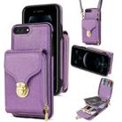 For iPhone 8 Plus / 7 Plus Zipper Hardware Card Wallet Phone Case(Purple) - 1