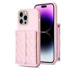 For iPhone 14 Pro Max Horizontal Wallet Rhombic Leather Phone Case(Pink) - 1