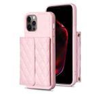 For iPhone 12 / 12 Pro Horizontal Wallet Rhombic Leather Phone Case(Pink) - 1