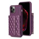 For iPhone 12 / 12 Pro Horizontal Wallet Rhombic Leather Phone Case(Dark Purple) - 1
