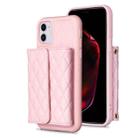 For iPhone 11 Horizontal Wallet Rhombic Leather Phone Case(Pink) - 1