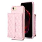 For iPhone SE 2022 / SE 2020 / 7 / 8 Horizontal Wallet Rhombic Leather Phone Case(Pink) - 1