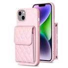 For iPhone 14 Plus Vertical Wallet Rhombic Leather Phone Case(Pink) - 1