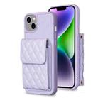 For iPhone 14 Plus Vertical Wallet Rhombic Leather Phone Case(Purple) - 1