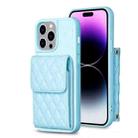 For iPhone 14 Pro Vertical Wallet Rhombic Leather Phone Case(Blue) - 1
