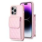 For iPhone 14 Pro Max Vertical Wallet Rhombic Leather Phone Case(Pink) - 1