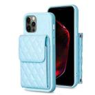 For iPhone 12 / 12 Pro Vertical Wallet Rhombic Leather Phone Case(Blue) - 1