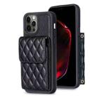 For iPhone 12 / 12 Pro Vertical Wallet Rhombic Leather Phone Case(Black) - 1