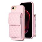For iPhone SE 2022 / SE 2020 / 7 / 8 Vertical Wallet Rhombic Leather Phone Case(Pink) - 1