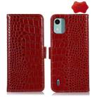 For Nokia C12 4G Crocodile Top Layer Cowhide Leather Phone Case(Red) - 1