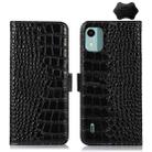 For Nokia C12 4G Crocodile Top Layer Cowhide Leather Phone Case(Black) - 1