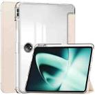 For OnePlus Pad 3-Fold Clear Back Cover Leather Smart Tablet Case(Apricot) - 1