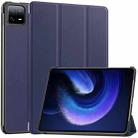 For Xiaomi Pad 6 / 6 Pro Custer Solid Color 3-Fold Stand Leather Smart Tablet Case(Dark Blue) - 1