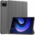 For Xiaomi Pad 6 / 6 Pro Custer Solid Color 3-Fold Stand Leather Smart Tablet Case(Grey) - 1