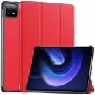 For Xiaomi Pad 6 / 6 Pro Custer Solid Color 3-Fold Stand Leather Smart Tablet Case(Red) - 1