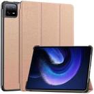 For Xiaomi Pad 6 / 6 Pro Custer Solid Color 3-Fold Stand Leather Smart Tablet Case(Rose Gold) - 1