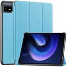 For Xiaomi Pad 6 / 6 Pro Custer Solid Color 3-Fold Stand Leather Smart Tablet Case(Sky Blue) - 1