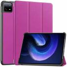 For Xiaomi Pad 6 / 6 Pro Custer Solid Color 3-Fold Stand Leather Smart Tablet Case(Purple) - 1