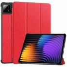 For Xiaomi Pad 7 / 7 Pro Custer Solid Color 3-Fold Stand Leather Smart Tablet Case(Red) - 1