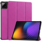For Xiaomi Pad 7 / 7 Pro Custer Solid Color 3-Fold Stand Leather Smart Tablet Case(Purple) - 1