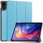 For Xiaomi Redmi Pad 2 Custer Texture 3-Fold Holder Leather Smart Tablet Case(Sky Blue) - 1