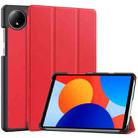 For Xiaomi Redmi Pad SE 8.7 Custer Texture 3-Fold Holder Leather Smart Tablet Case(Red) - 1