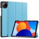 For Xiaomi Redmi Pad SE 8.7 Custer Texture 3-Fold Holder Leather Smart Tablet Case(Sky Blue) - 1