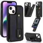 For iPhone 14 Wristband Vertical Flip Wallet Back Cover Phone Case(Black) - 1