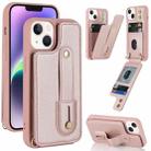 For iPhone 14 Wristband Vertical Flip Wallet Back Cover Phone Case(Rose Gold) - 1