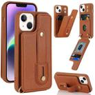 For iPhone 14 Wristband Vertical Flip Wallet Back Cover Phone Case(Brown) - 1