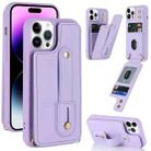 For iPhone 14 Pro Wristband Vertical Flip Wallet Back Cover Phone Case(Purple) - 1