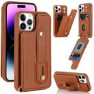 For iPhone 14 Pro Wristband Vertical Flip Wallet Back Cover Phone Case(Brown) - 1