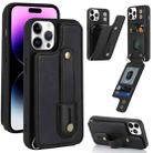 For iPhone 14 Pro Max Wristband Vertical Flip Wallet Back Cover Phone Case(Black) - 1