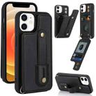 For iPhone 12 / 12 Pro Wristband Vertical Flip Wallet Back Cover Phone Case(Black) - 1