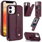 For iPhone 12 / 12 Pro Wristband Vertical Flip Wallet Back Cover Phone Case(Wine Red) - 1