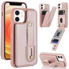 For iPhone 12 / 12 Pro Wristband Vertical Flip Wallet Back Cover Phone Case(Rose Gold) - 1