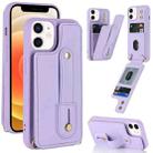 For iPhone 12 / 12 Pro Wristband Vertical Flip Wallet Back Cover Phone Case(Purple) - 1