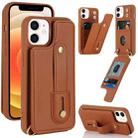 For iPhone 12 / 12 Pro Wristband Vertical Flip Wallet Back Cover Phone Case(Brown) - 1