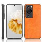 For Huawei P60 / P60 Pro Sewing Cow Pattern Skin PC + PU + TPU Phone Case(Orange) - 1
