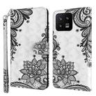 For Xiaomi 13 3D Painting Pattern Flip Leather Phone Case(Diagonal Black Flower) - 1