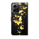 For Xiaomi Redmi Note 12 4G Global 3D Painting Pattern Flip Leather Phone Case(Gold Butterfly) - 3