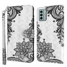 For Nokia G22 3D Painting Pattern Flip Leather Phone Case(Diagonal Black Flower) - 1