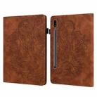 For Samsung Galaxy Tab S9 / S9 FE Peacock Embossed Pattern Leather Tablet Case(Brown) - 1