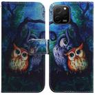 For Huawei nova Y61 / Enjoy 50z Coloured Drawing Flip Leather Phone Case(Oil Painting Owl) - 1